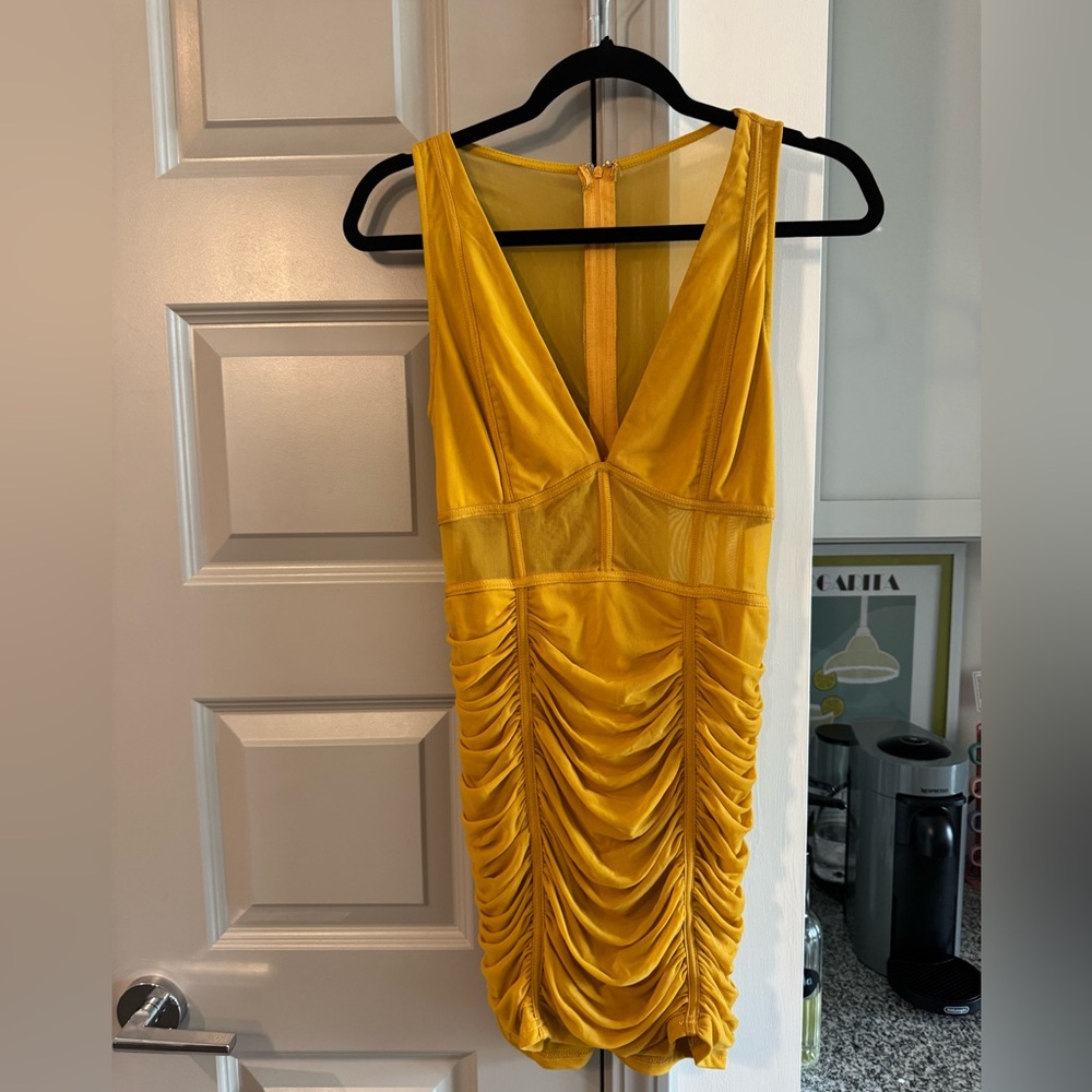 Yellow Ruched Mini Dress